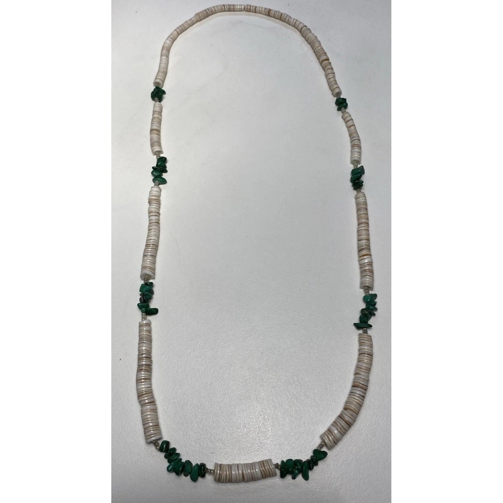 Vintage Native American Malachite Heishi Shell Necklace‎ 13"In